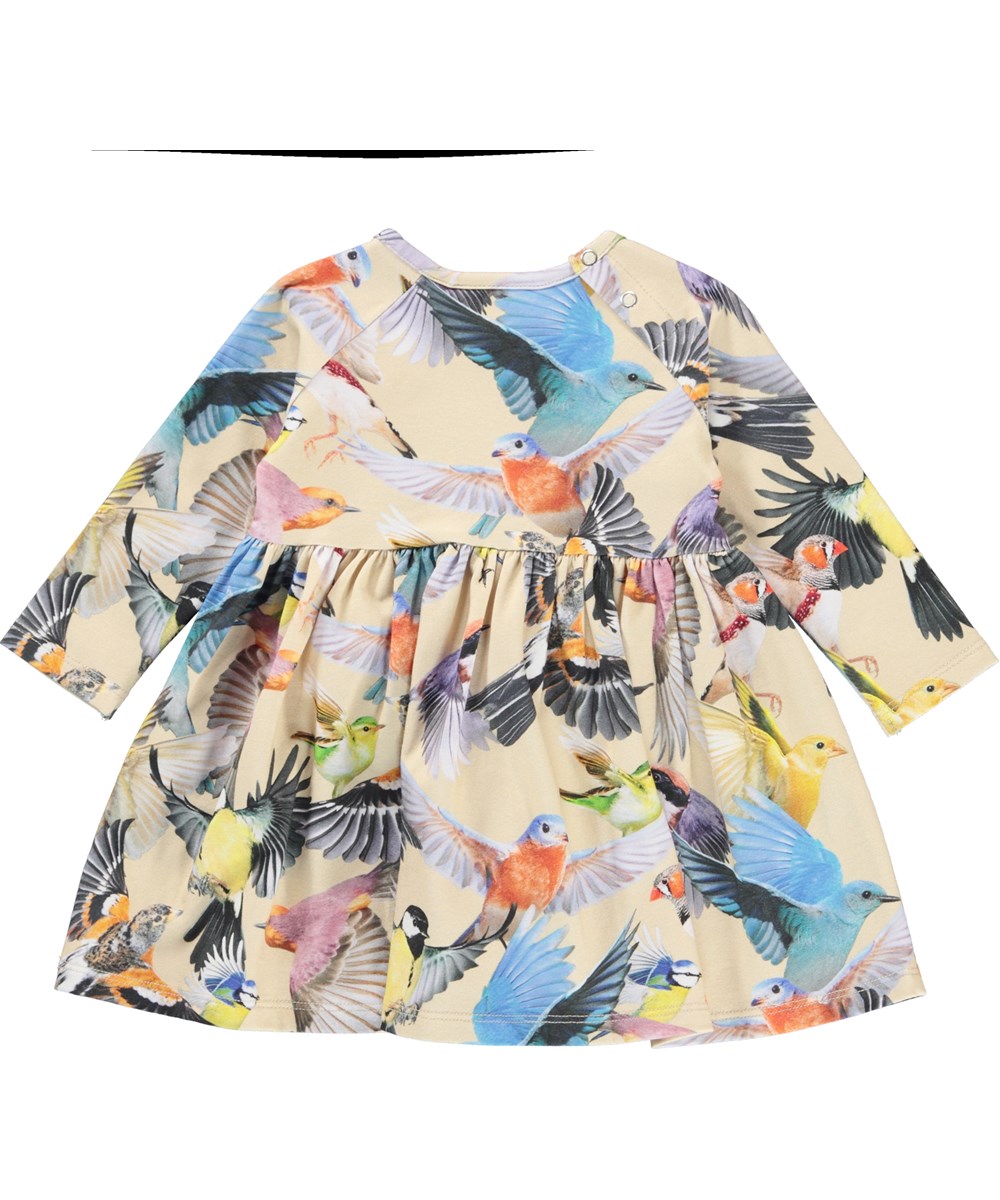 Charmaine - Whimsical - Økologisk lysegul babykjole med fugle print