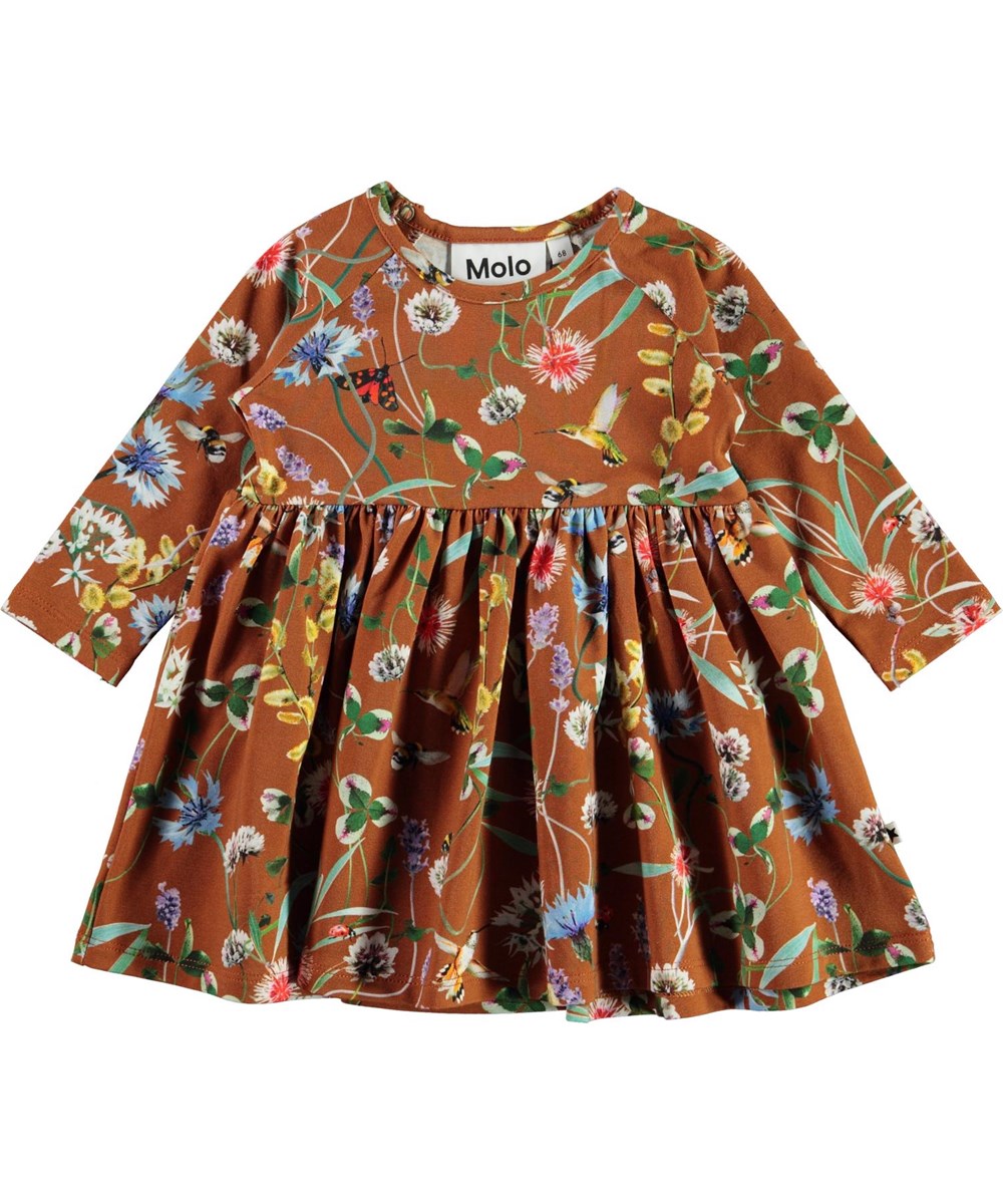 Charmaine - Wildflowers - Økologisk baby kjole i brun med blomster