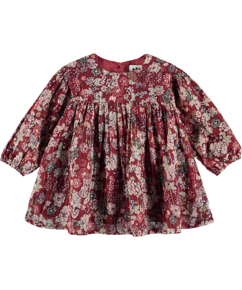 Colore - Velvet Bloom - Mørkerød babykjole med blomster print