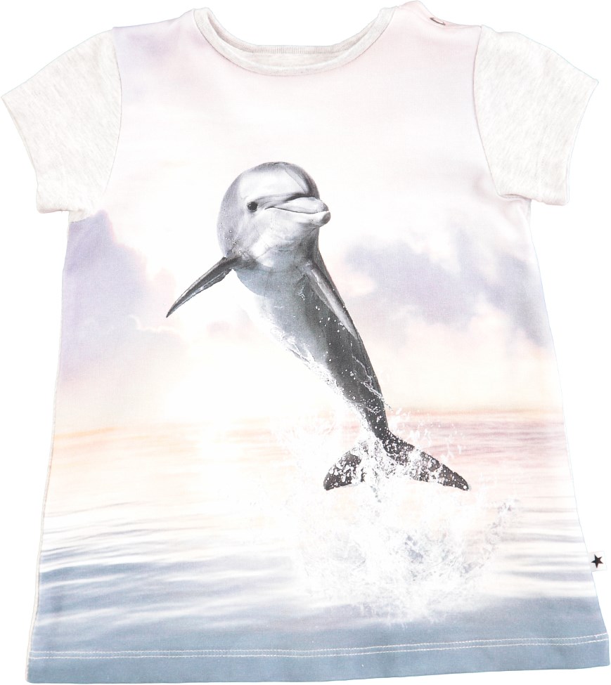Corina - Jumping Dolphin - Kortærmet baby kjole med delfinprint