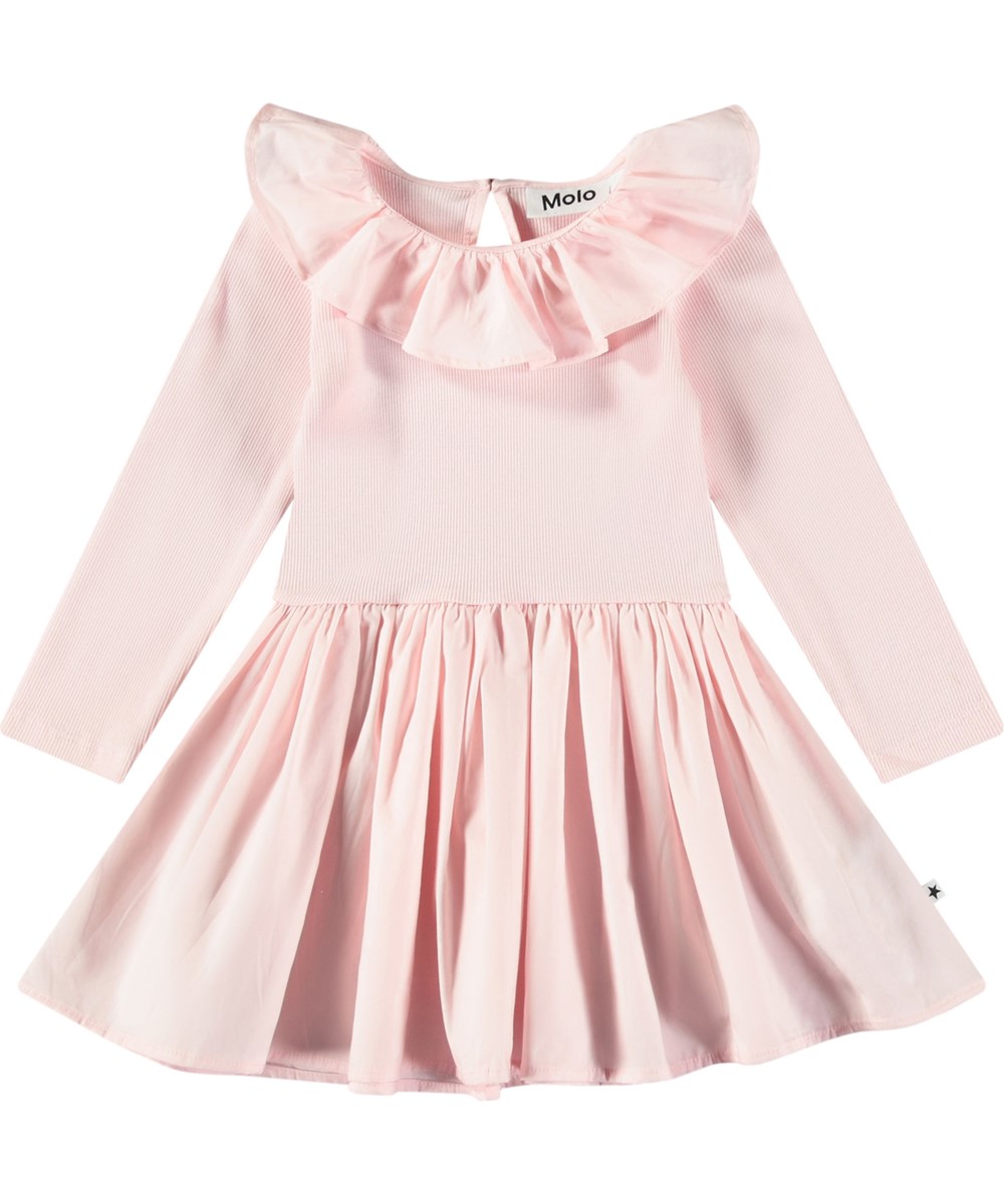 Crystala - Charlotte Pink - Lyserød poplinkjole i økologisk bomuld til baby. Top i rib jersey og krave samt skørt i poplin.