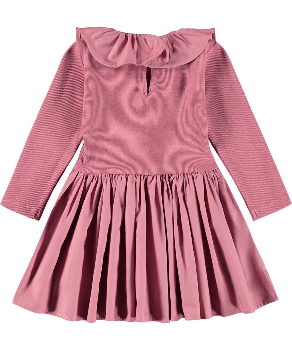 Crystala - Fox Glove - Lys bordeaux poplinkjole i økologisk bomuld til baby. Top i rib jersey og krave samt skørt i poplin. 