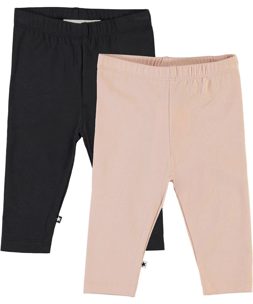 Nette 2-pack - Black Rose - Økologisk 2-pack baby leggings sort og rosa