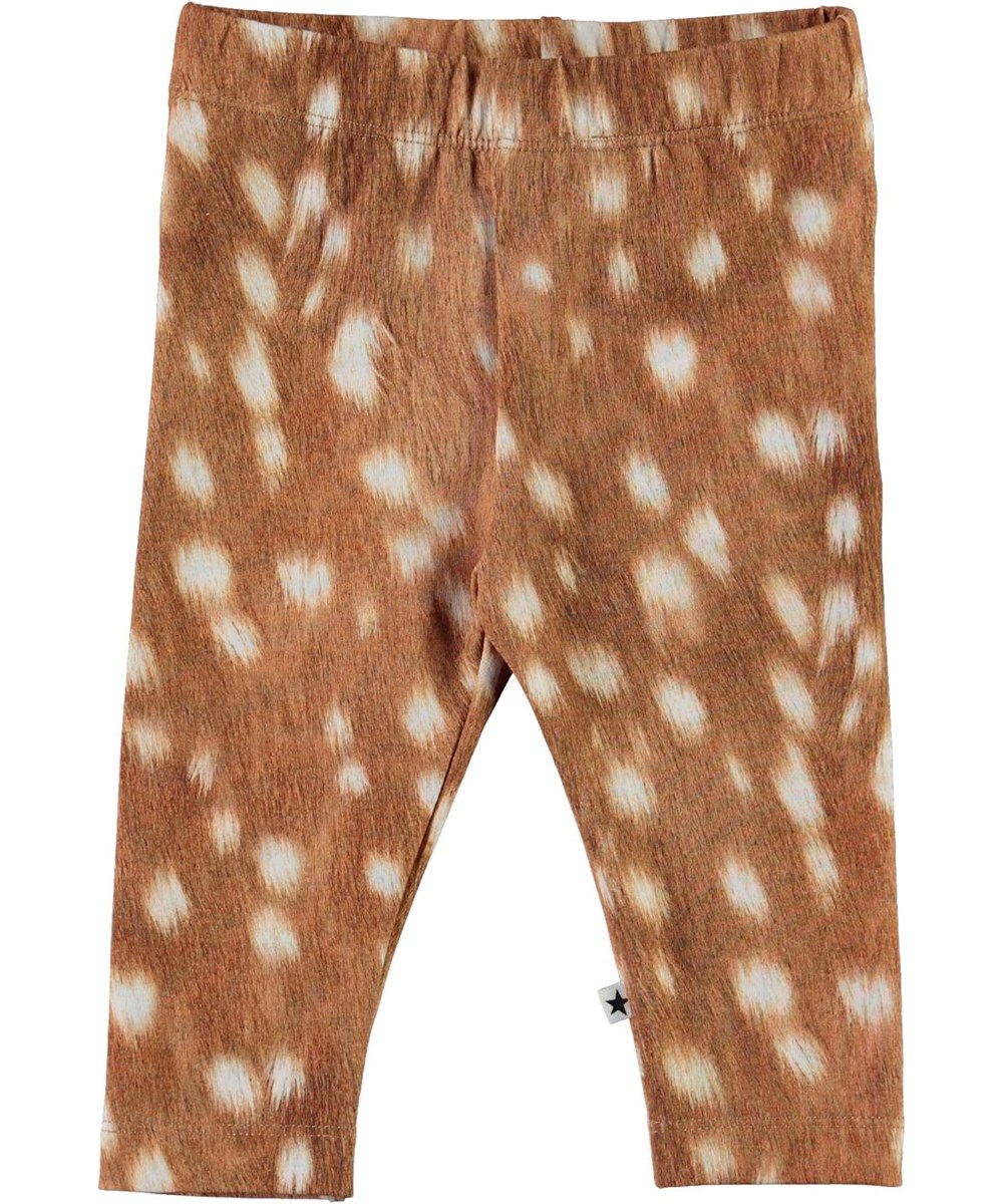 Stefanie - Baby Fawns - Økologiske brune leggings hvide pletter