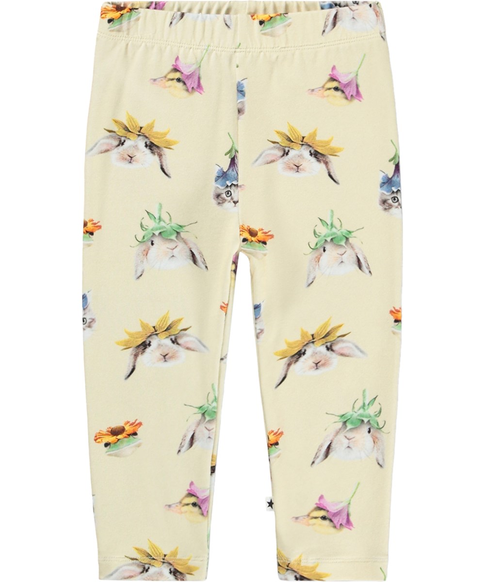 Stefanie - Floral Fun Baby - Gule leggings til baby med dyreprint i økologisk bomuld