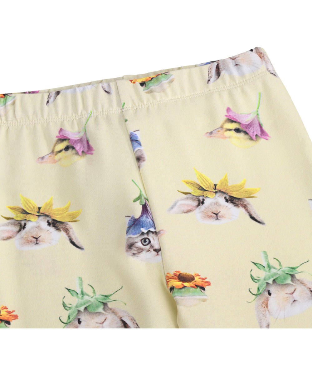 Stefanie - Floral Fun Baby - Gule leggings til baby med dyreprint i økologisk bomuld
