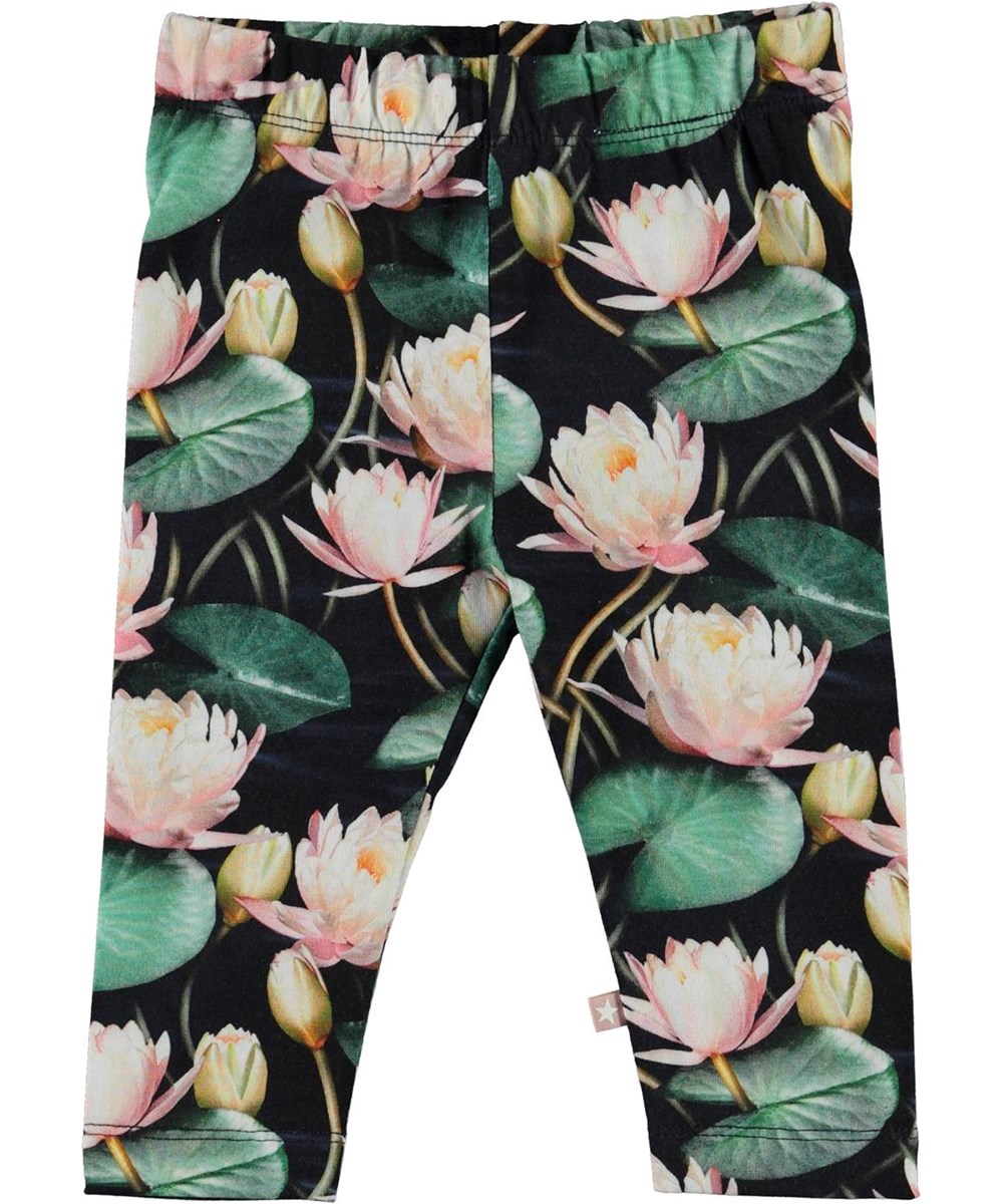Stefanie - Water Lilies - Økologiske leggings med åkande print