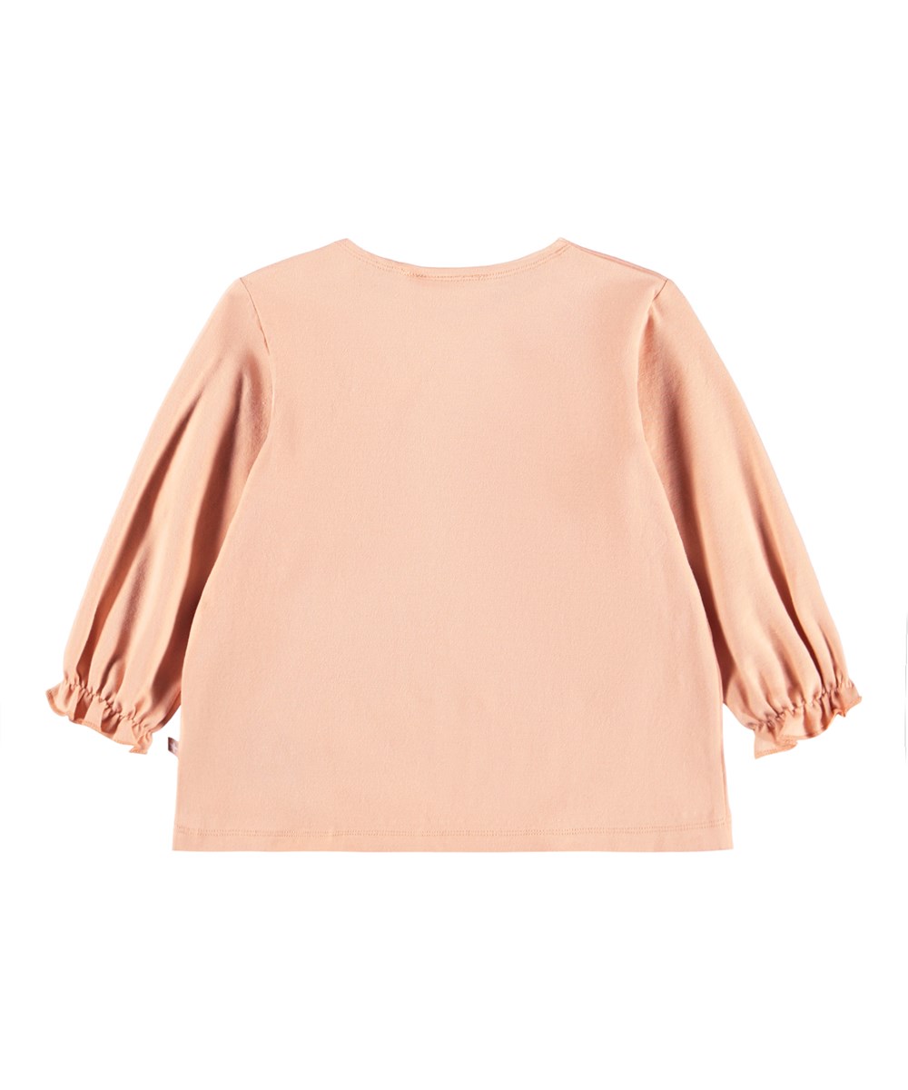 Elina - Bunny Rose - Rosa langærmet bluse i økologisk bomuld til baby med et print af kaniner og blomster. 