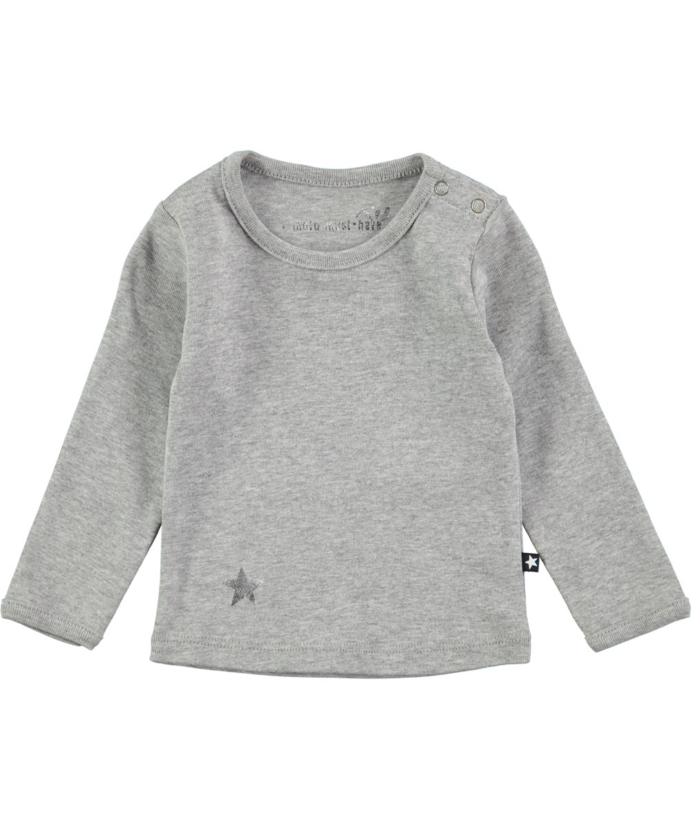 Elona - Grey Melange - Langærmet t-shirt med trykknap