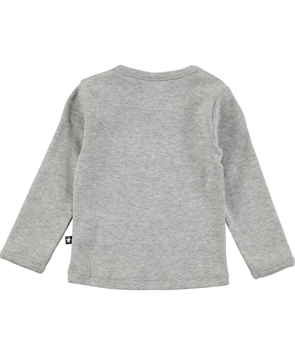 Elona - Grey Melange - Langærmet t-shirt med trykknap