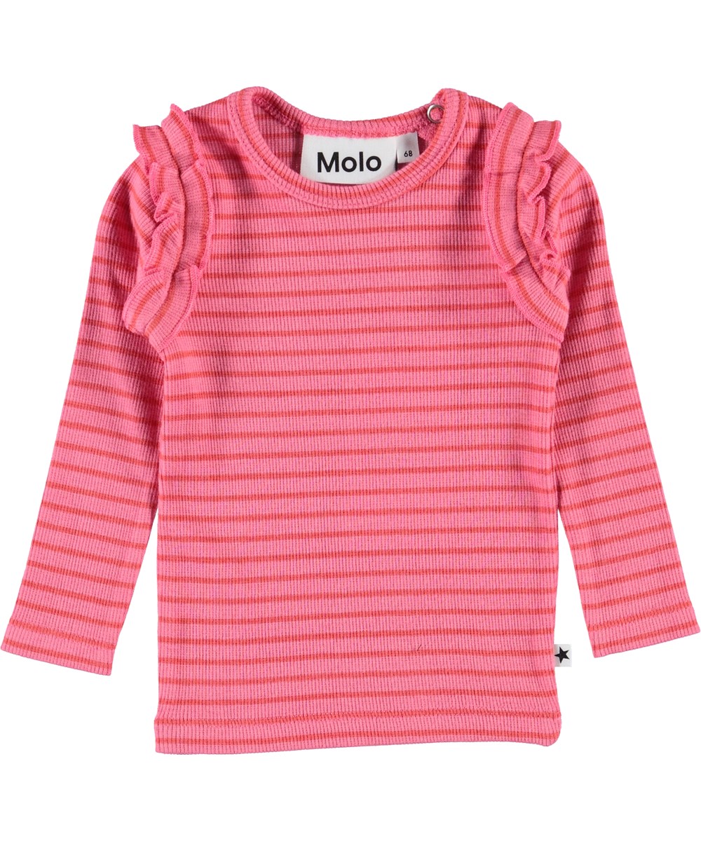 Emma - Pink Sienna Stripe - Baby bluse med pink og røde striber