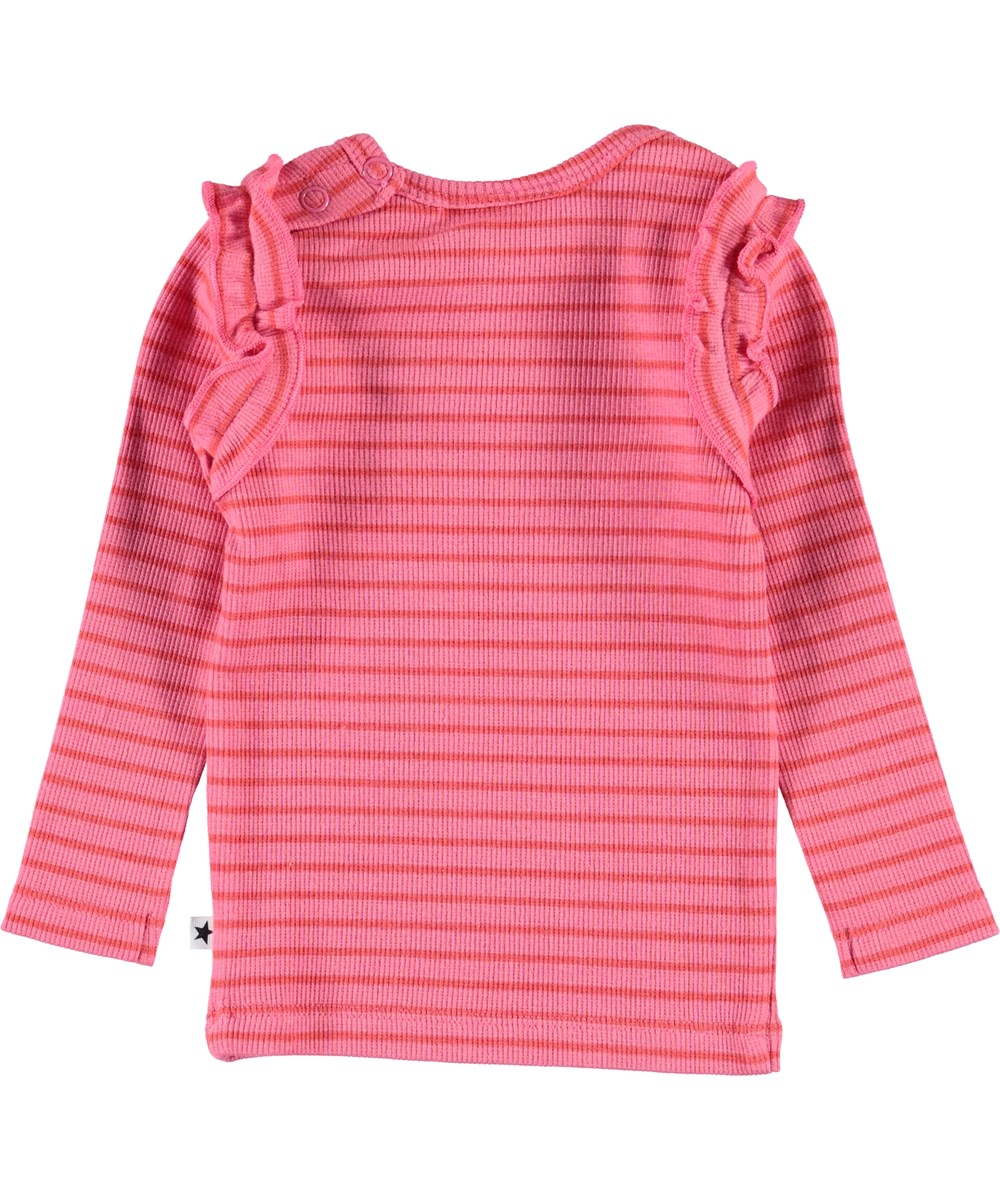Emma - Pink Sienna Stripe - Baby bluse med pink og røde striber