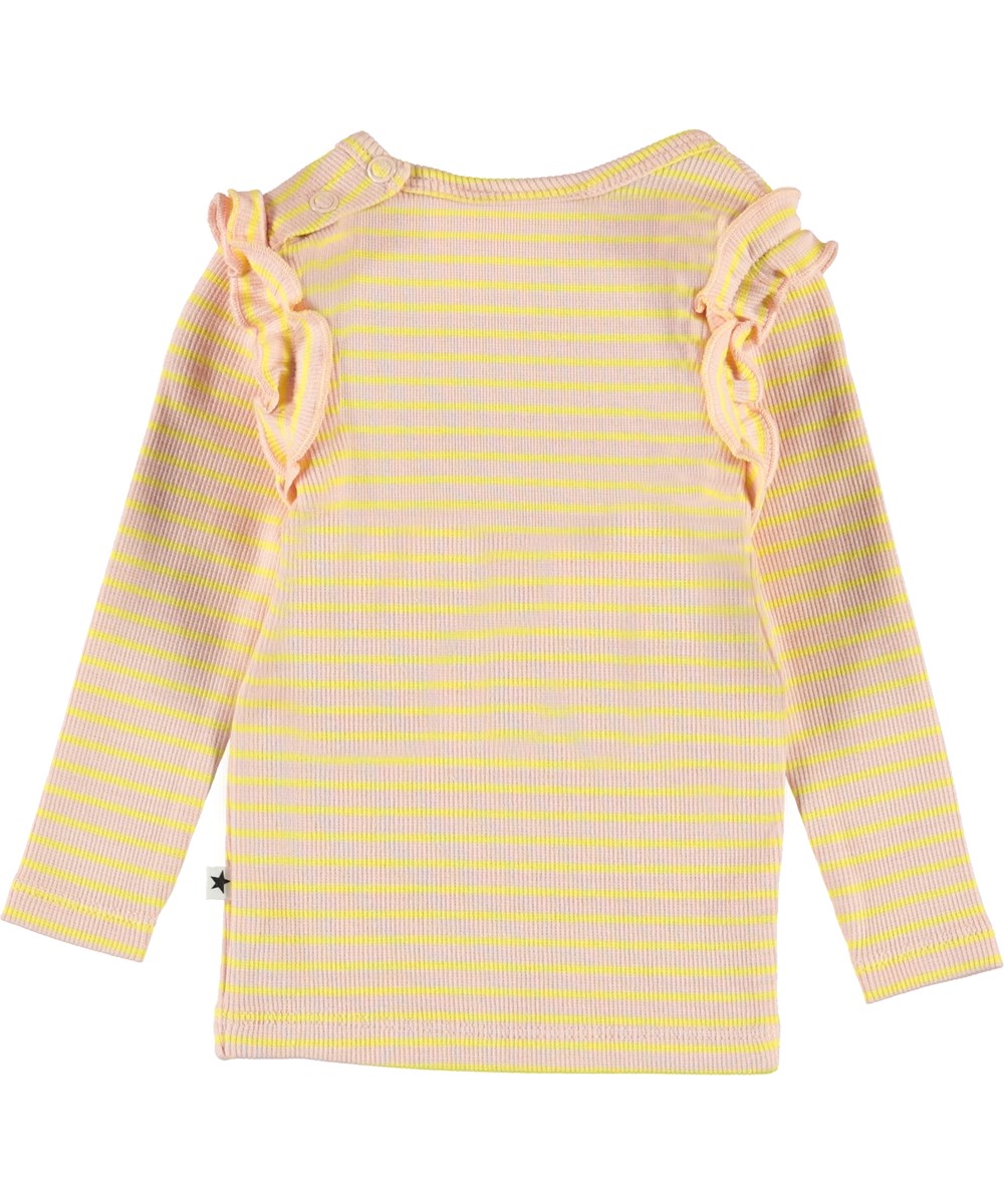Emma - Powder Acacia Stripe - Baby bluse med lyserøde og gule striber