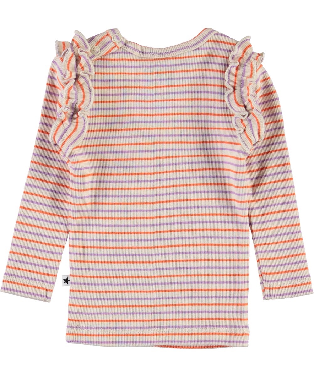 Emma - Purple Orange Stripe - Baby bluse i rib og striber