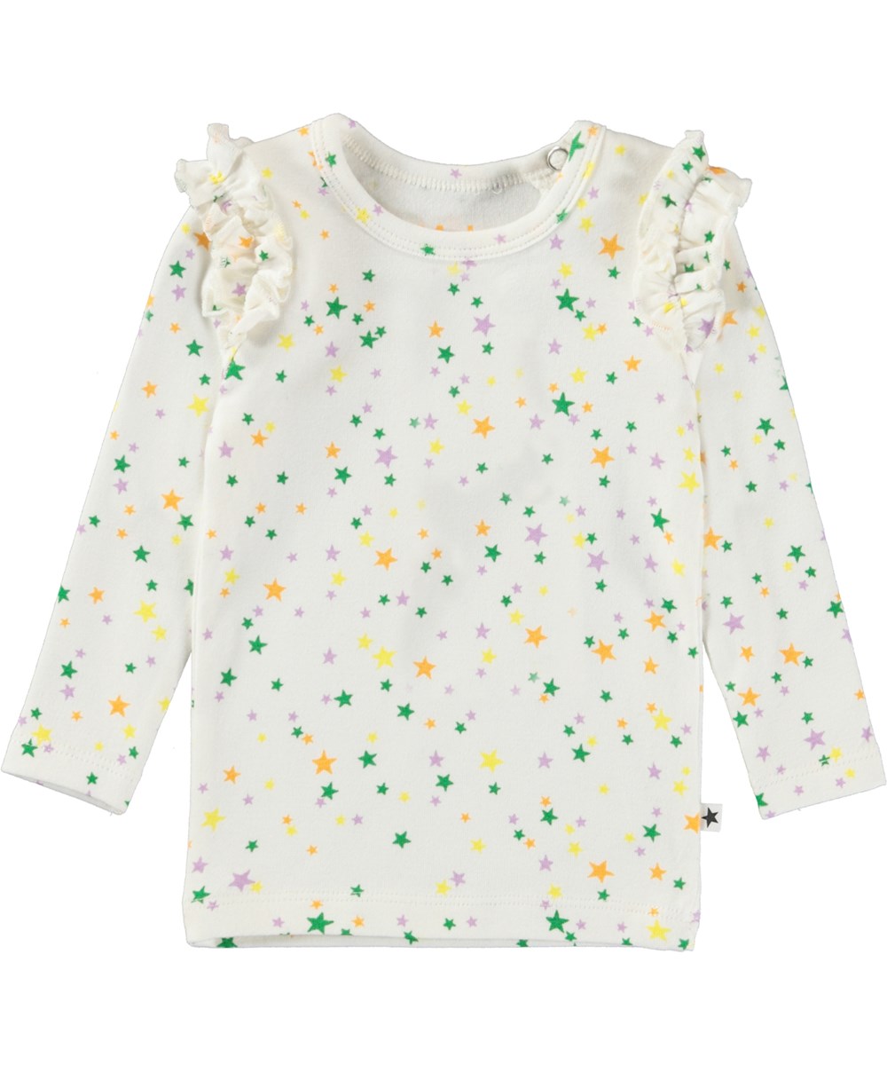 Emma - Rainbow Mini Stars - Økologisk flæsebluse blomster