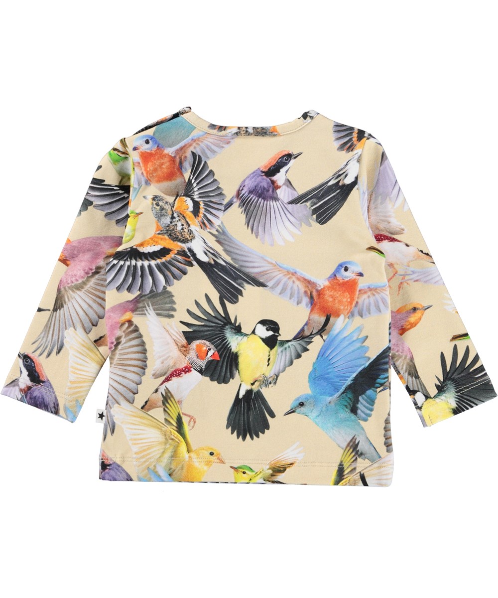 Eva - Whimsical - Økologisk lysegul babybluse med fugle print