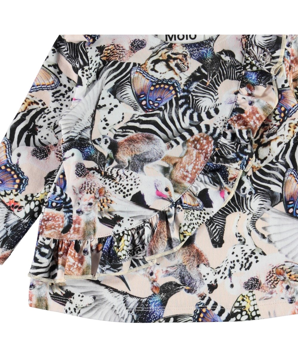 Evelyn - Twister - Baby bluse med dyr og flæse