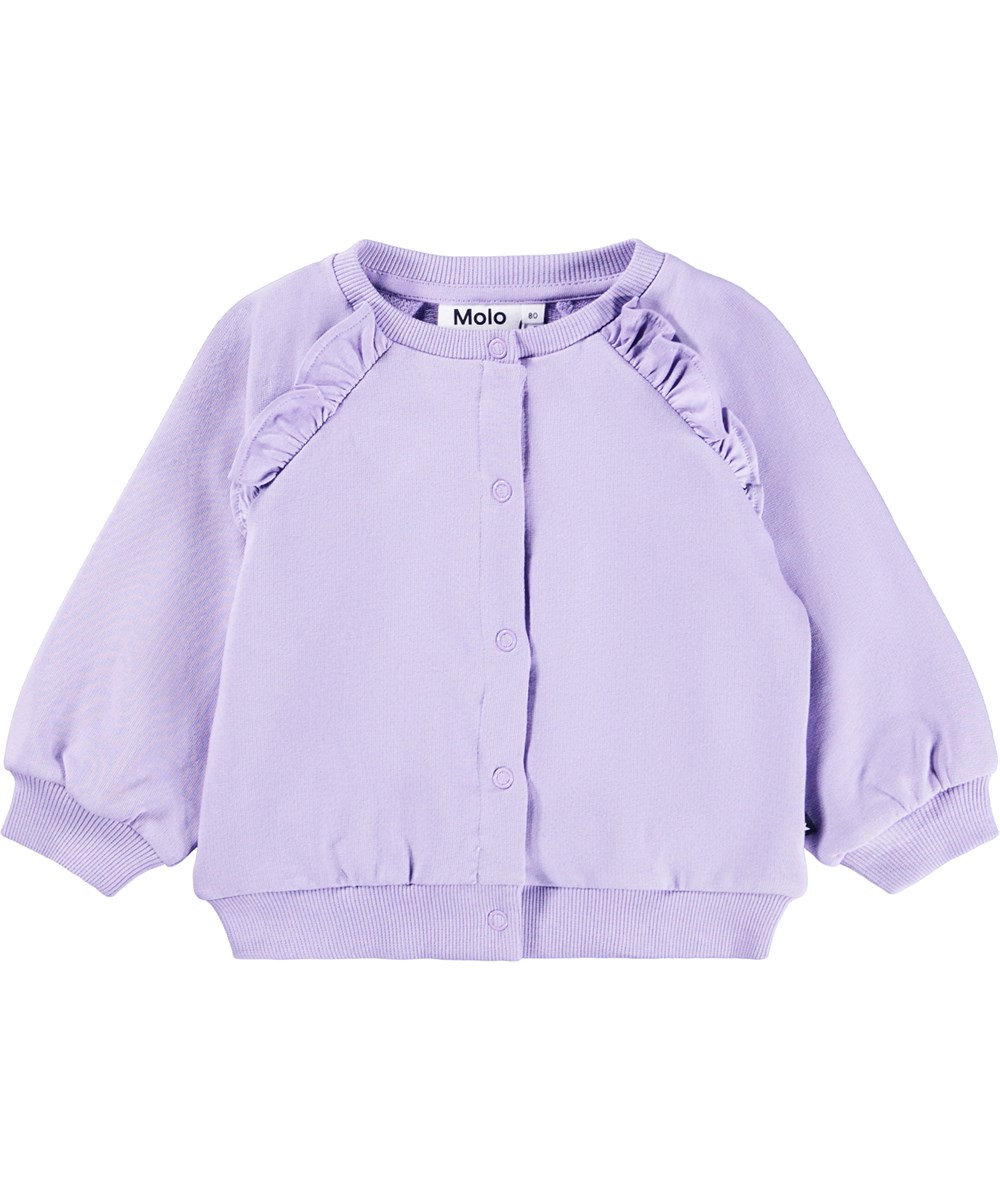 Daphne - Faded Purple - Lyslilla cardigan i økologisk bomuld til de baby.