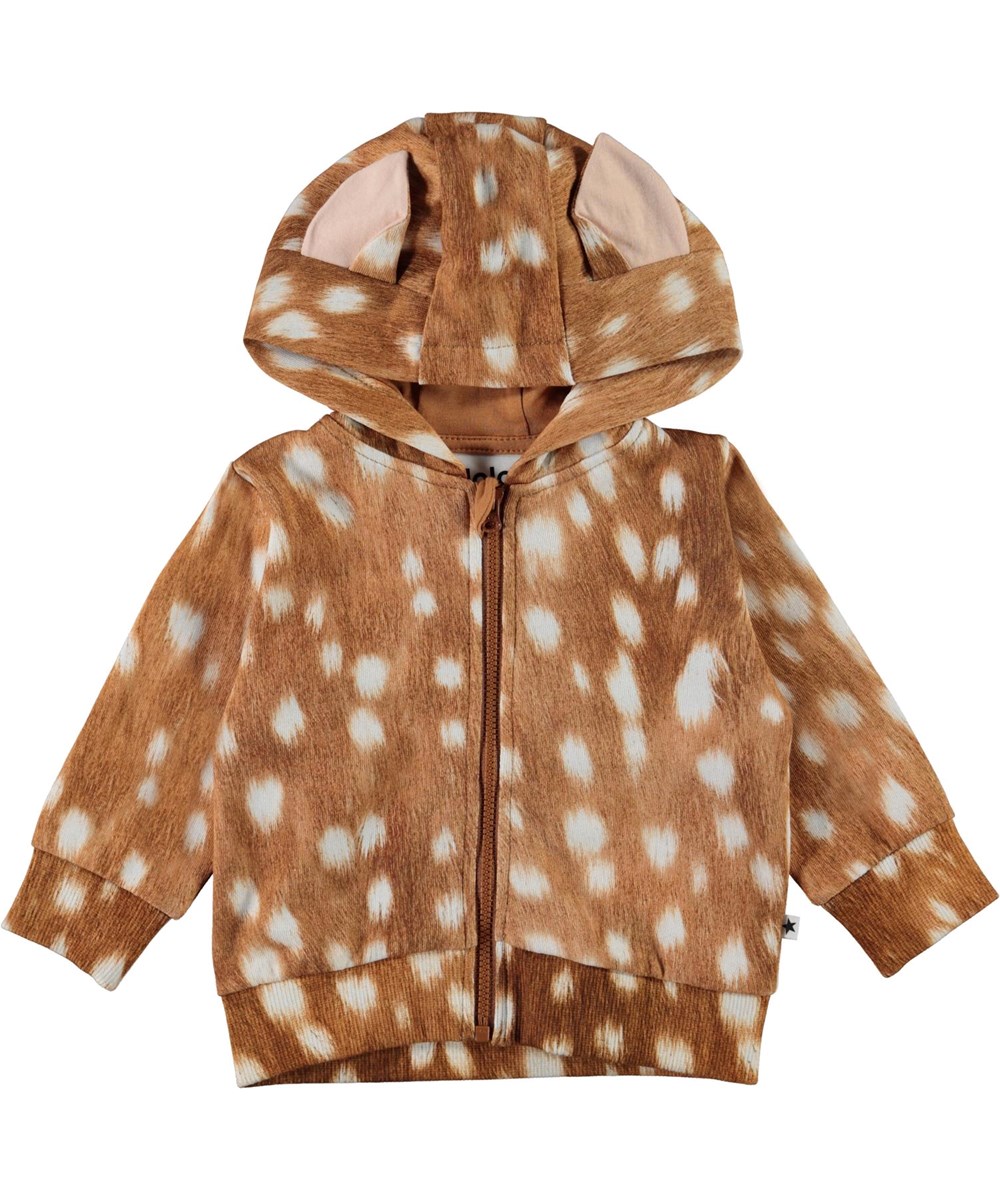 Demi - Fawn AOP - Økologisk brun baby sweatshirt med ører