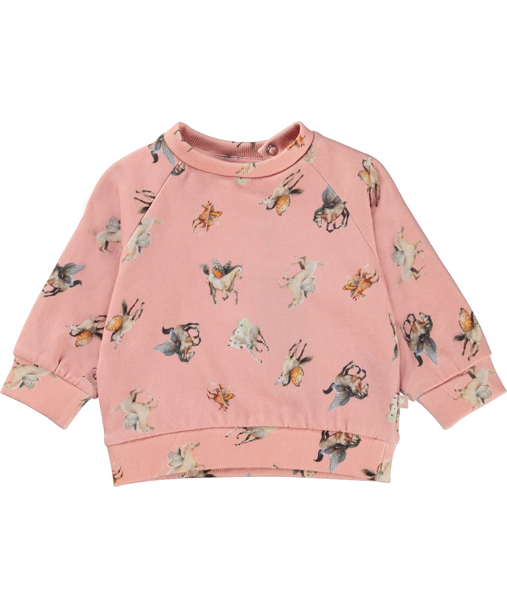 Dicte - Fairy Horses Mini - Økologisk lyserød babysweatshirt med flyvende hesteprint