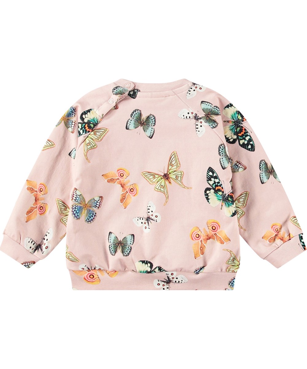 Disc - Blush Papillions - Lyserød økologisk babysweatshirt med sommerfugle print