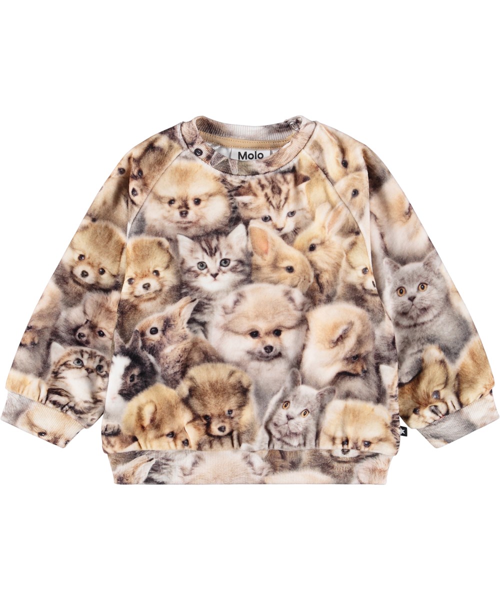 Disc - Fuzzy Fluffy - Blød sweatshirt tilbaby i velour med print af dyr. 