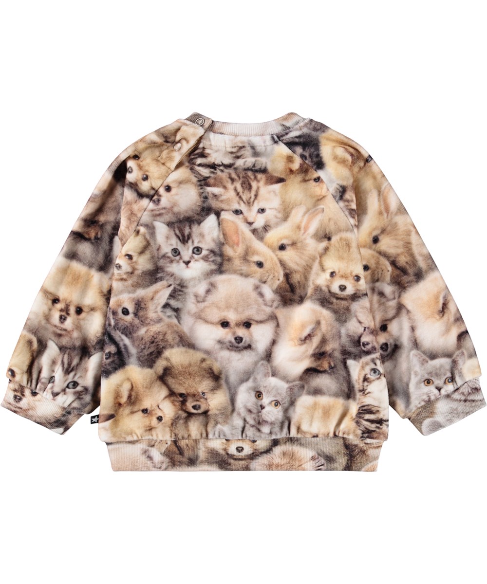 Disc - Fuzzy Fluffy - Blød sweatshirt tilbaby i velour med print af dyr. 