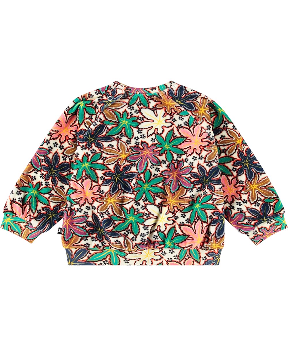 Disc - Leafy Light - Multifarvet økologisk babysweatshirt med blad print