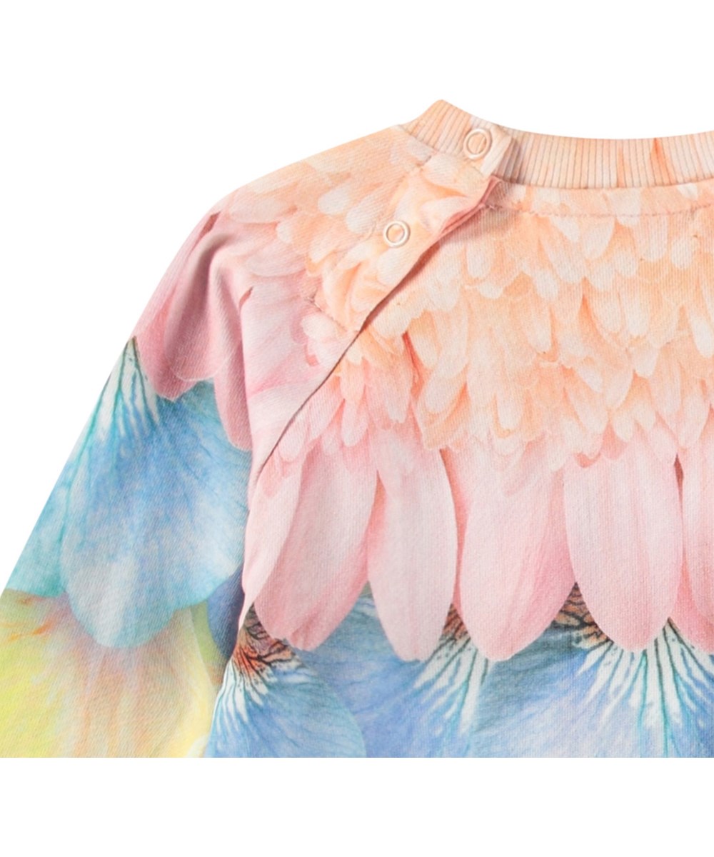 Disc - Petal Rainbow - Økologisk multifarvet babysweatshirt med print af fjer og blade