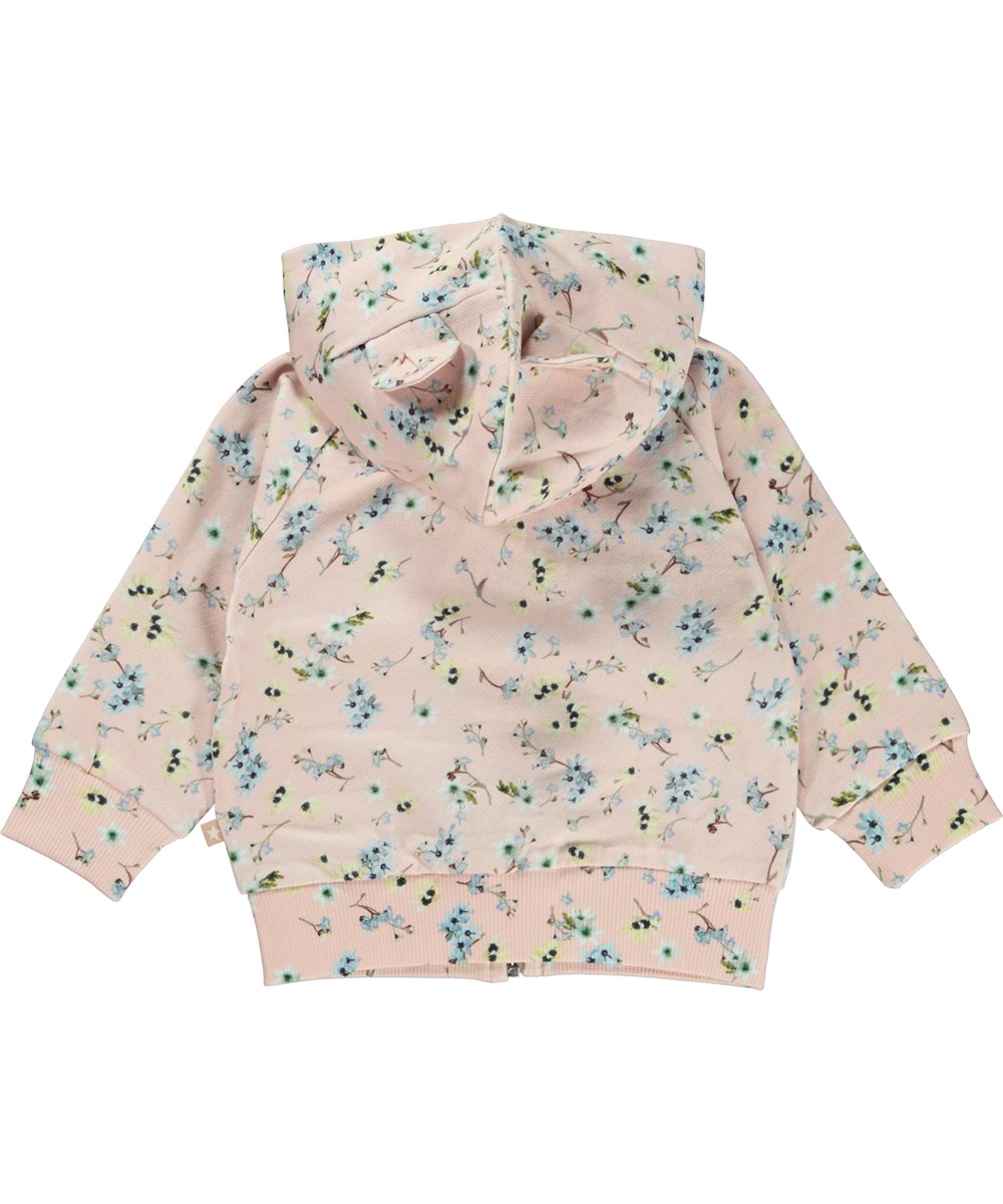 Dorothy - Mini Blue Flowers - Økologisk lyserød babyhoodie med ører og blomsterprint