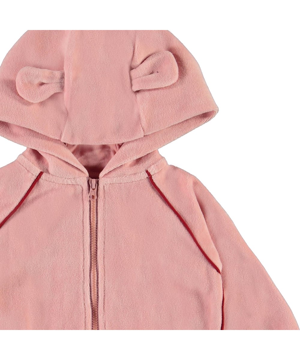 Dorothy - Rosequartz - lyserød velour baby hættetrøje med små ører
