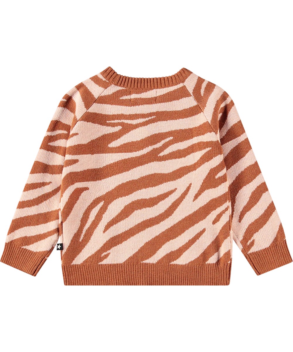 Gilby - Baby Zebra Knit - Brun og lyserød zebrastribet babystriktrøje