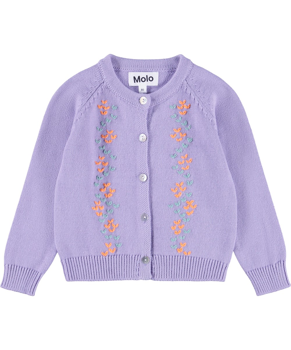 Gilli - Faded Purple - Lilla strikket babycardigan med mønster.