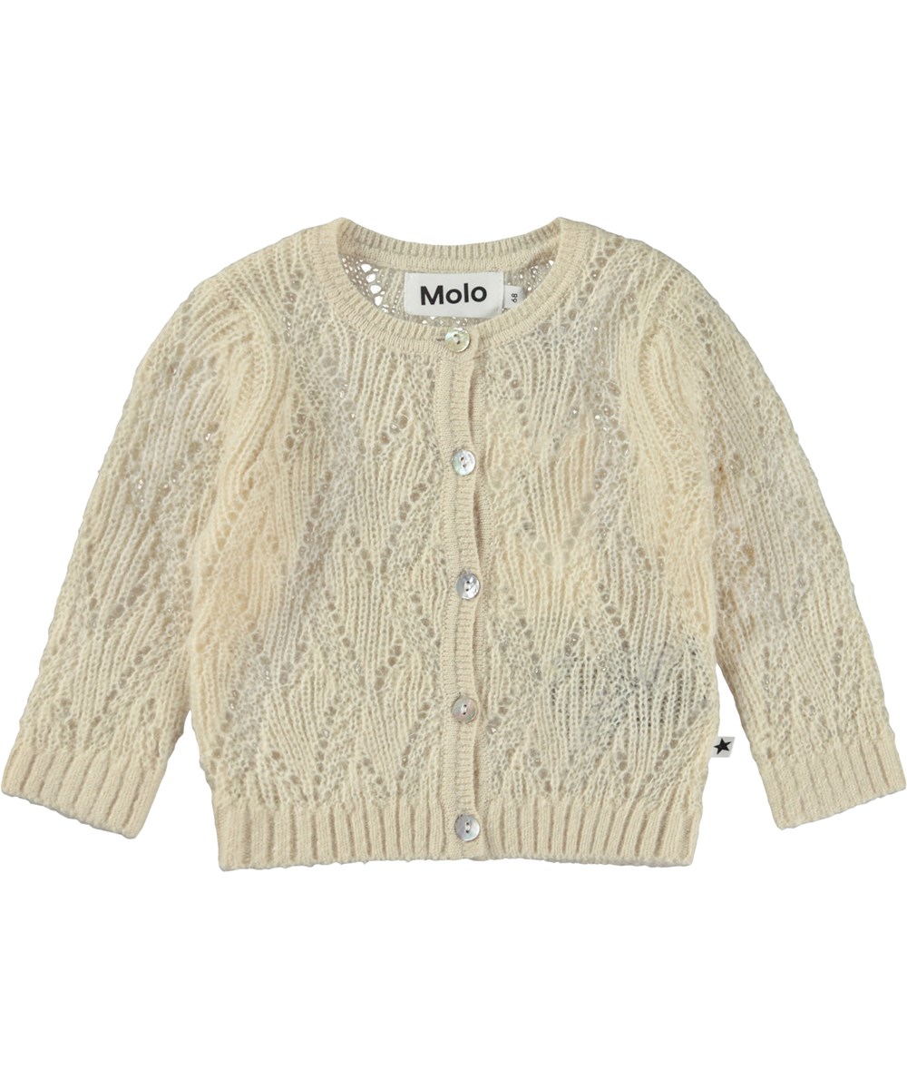 Gilli - Pearled Ivory - Strikket baby cardigan i råhvid