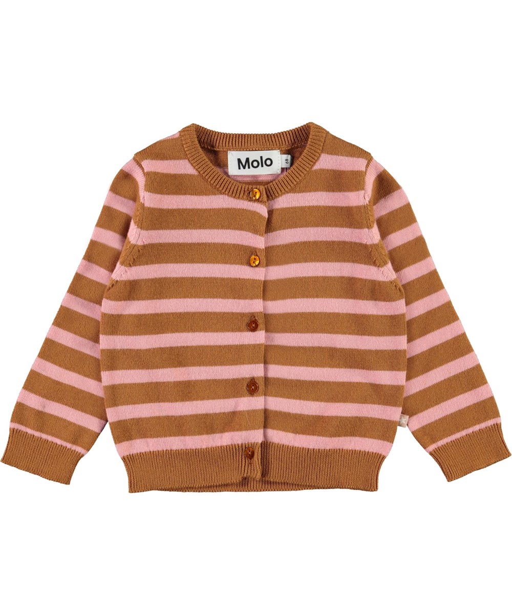 Ginny - Deer Rose Stripe - Brun og lyserød stribet strik cardigan