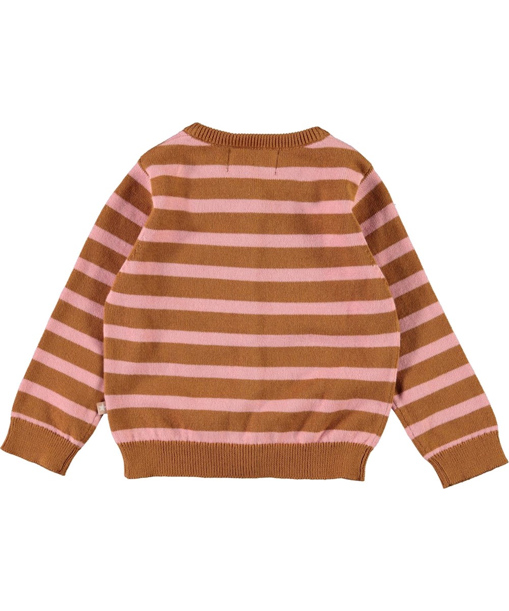 Ginny - Deer Rose Stripe - Brun og lyserød stribet strik cardigan