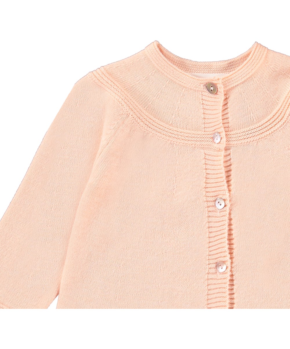 Gisela - Fluffy Rose - Baby bomulds cardigan i rosa med A-facon