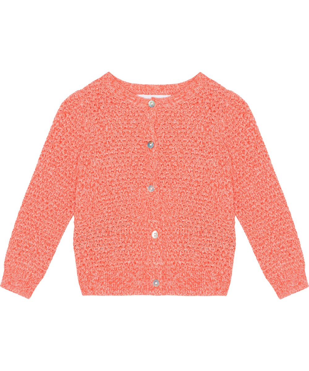 Goldie - Rose Red Mix - Blød bomulds cardigan til de mindste i rød og hvidmeleret strik.
