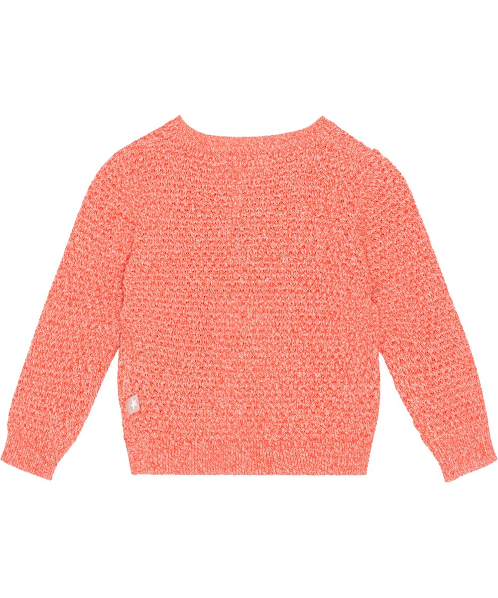 Goldie - Rose Red Mix - Blød bomulds cardigan til de mindste i rød og hvidmeleret strik.