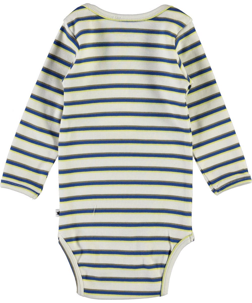 Faros - 4 Colour Stripe - Ekologisk vitrandig babybody 