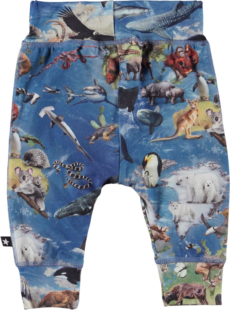 Sammy - Animal Earth - Ekologiska blå babybyxor med djur.