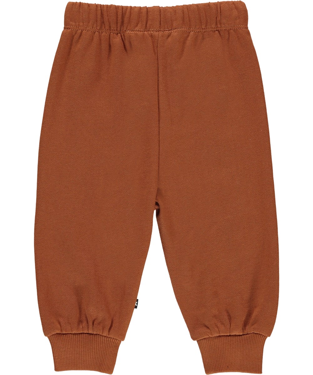 Simeon - Tawny Brown - Ekologiska bruna sweatpants till baby med jordklotet.