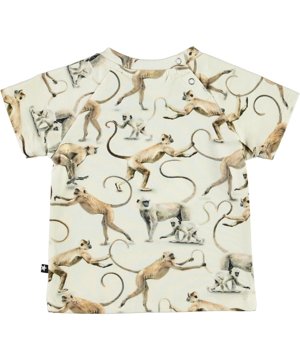 Emmett - Hold On - Ljus ekologisk baby t-shirt med apmönster.