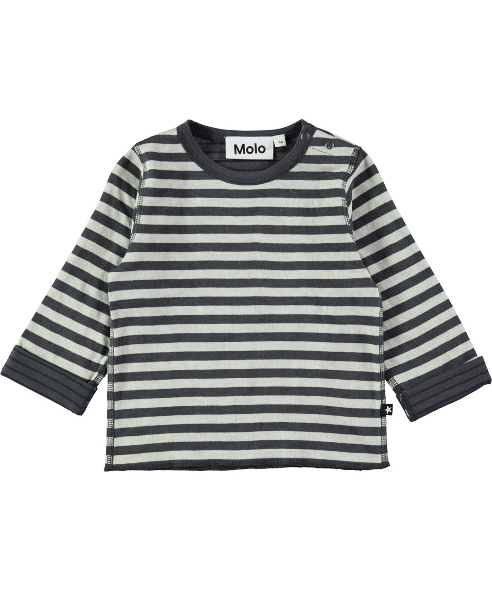 Enew - Dark Grey Double Stripe - Randig baby blus i bomull