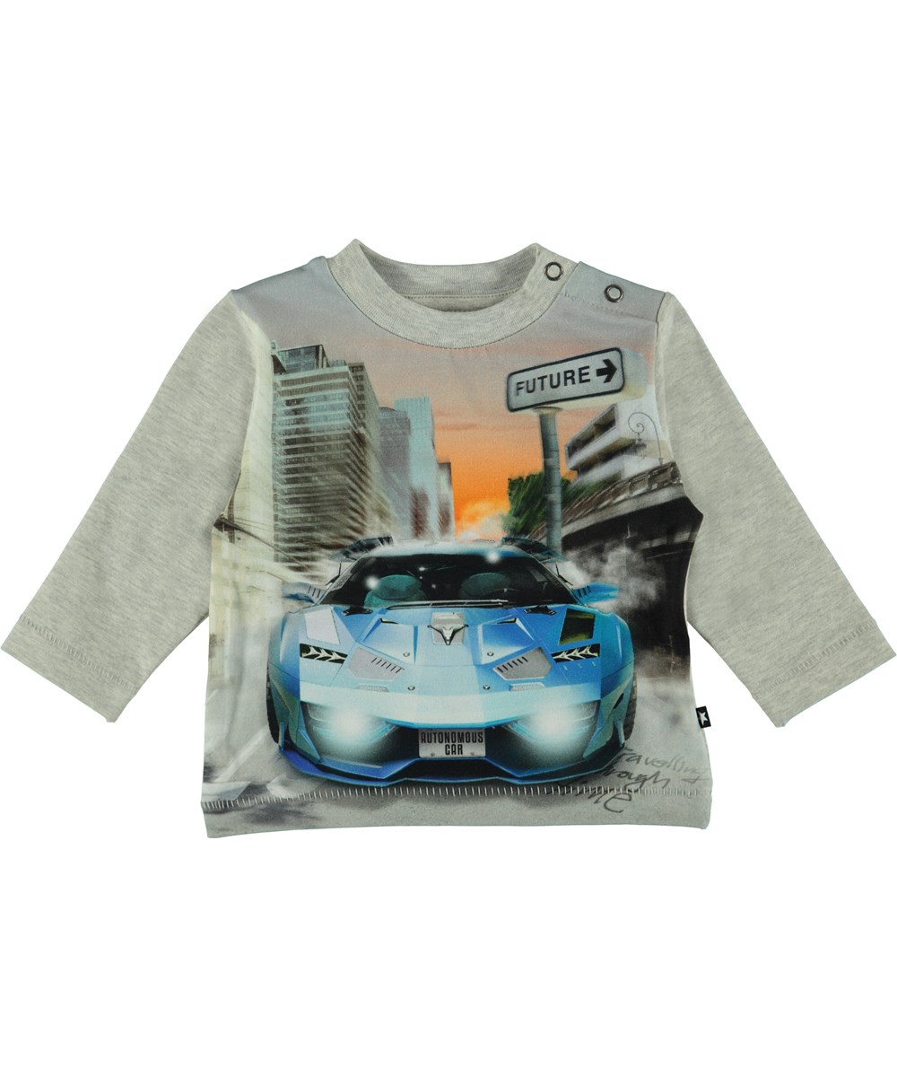 Enovan - Autonomous Car - Långärmad grå t-shirt med bil på magen. 