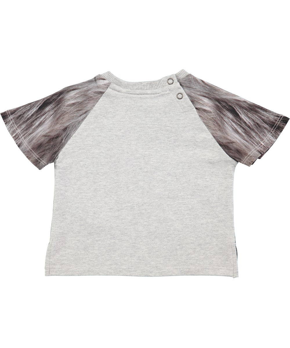 Even - Hairy Dog - Kortärmad, grå baby t-shirt med hundtryck