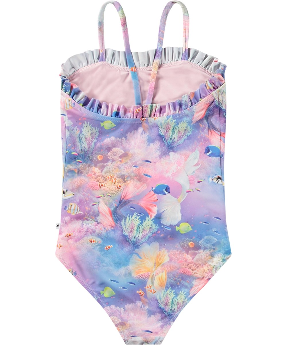 Nakia - Mermaid Land - Pastellfarbener Badeanzug für aktive Kinder aus recyceltem Polyester mit UV-Schutz 50+.