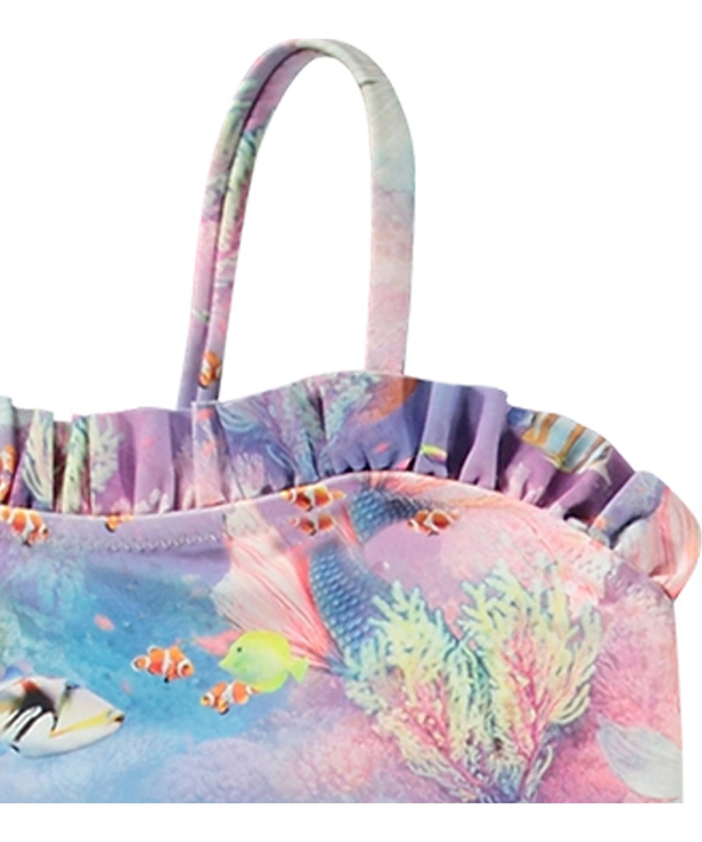 Nakia - Mermaid Land - Pastellfarbener Badeanzug für aktive Kinder aus recyceltem Polyester mit UV-Schutz 50+.