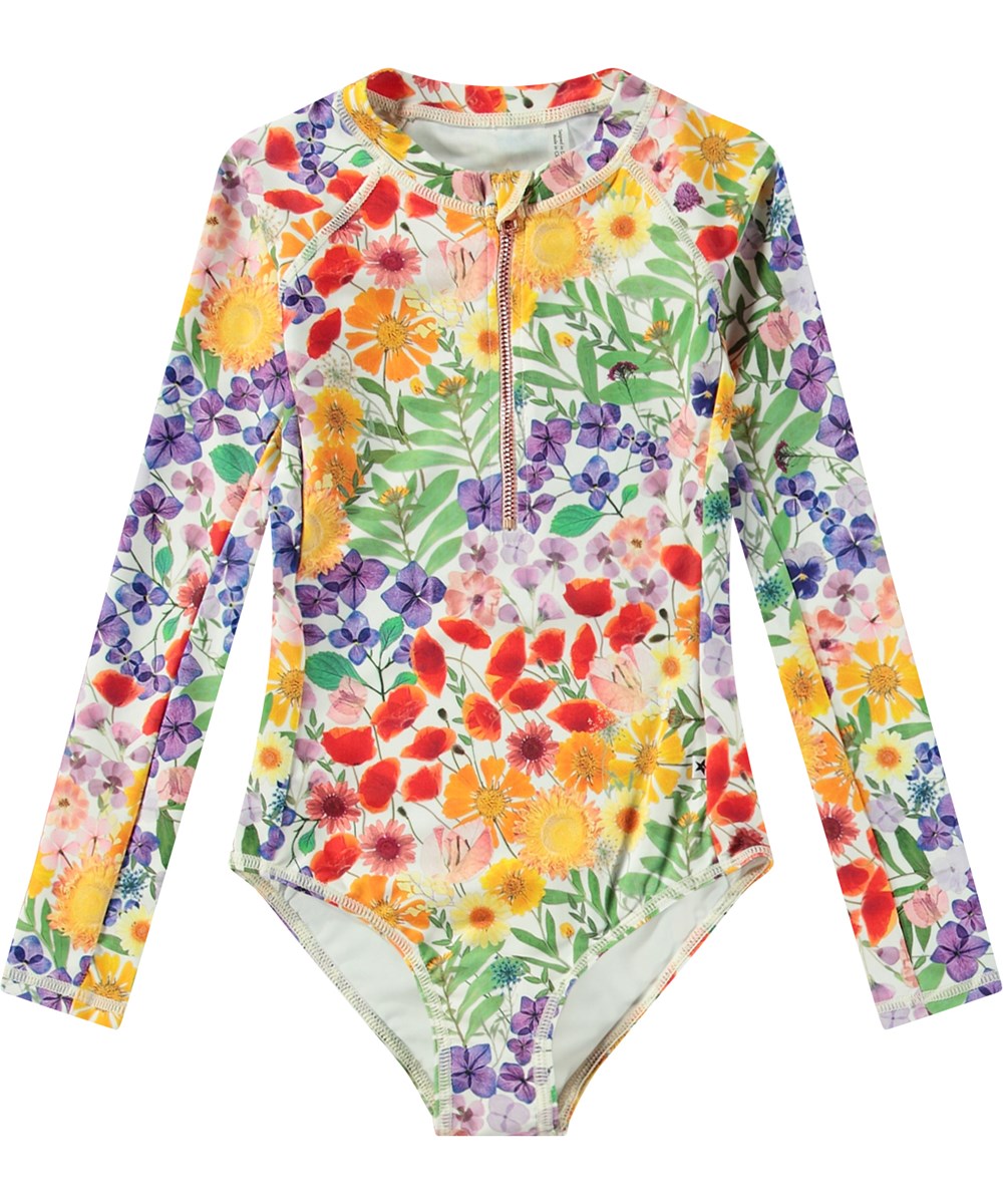 Necky - Flowerpress - Langärmeliger Badeanzug mit Blumenmuster für aktive Kinder aus recyceltem Polyester mit UV-Schutz 50+.