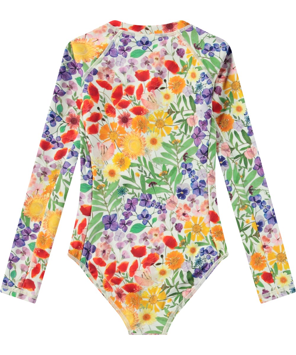 Necky - Flowerpress - Langärmeliger Badeanzug mit Blumenmuster für aktive Kinder aus recyceltem Polyester mit UV-Schutz 50+.